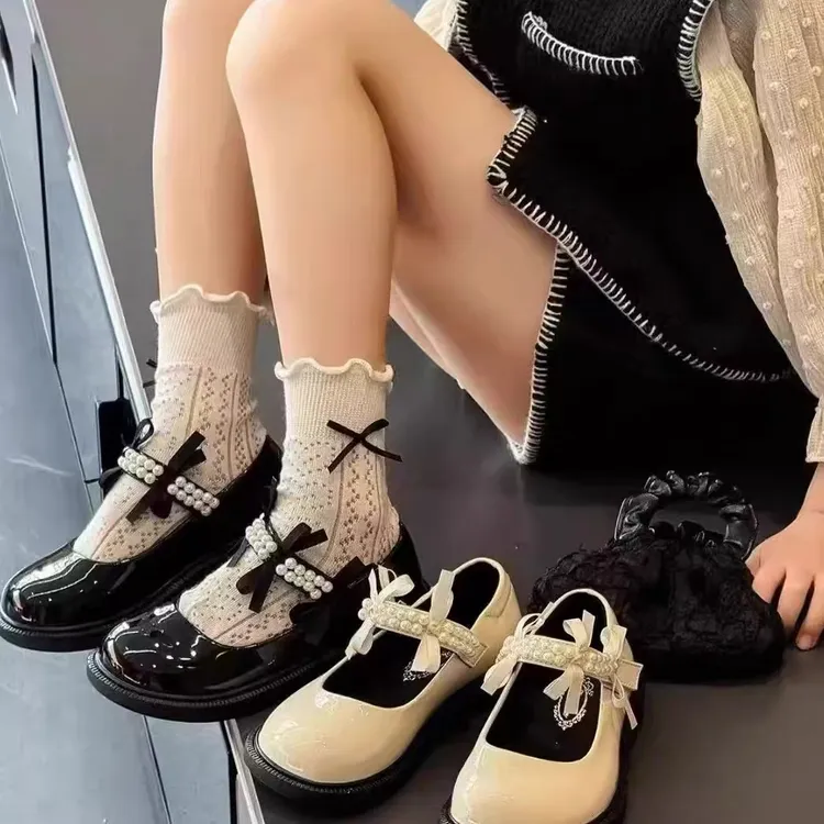 2025新款淑女风公主小皮鞋漆面圆头黑色白色单鞋