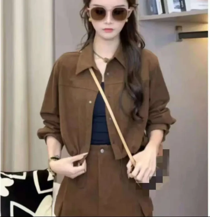 时尚套装复古牛仔百搭短款显瘦衬衫洋气女装韩版休闲衬衣秋季气质
