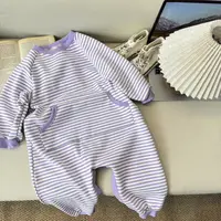 4829男女童潮流洋气休闲百搭春秋季条纹长袖加绒爬爬服