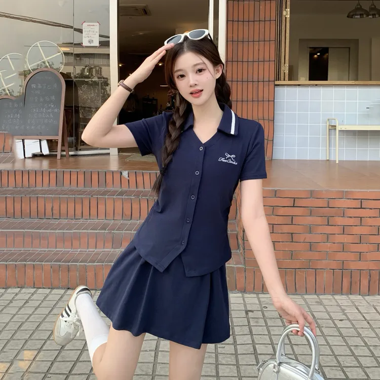 WBW夏季时尚减龄显示百搭上衣+裙裤两件套套装 6019