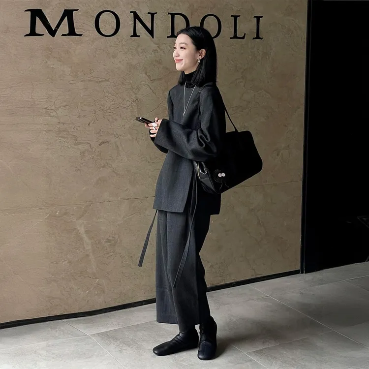 贵气老钱风新中式套装女2025秋季极简穿搭通勤长袖上衣长裤两件套