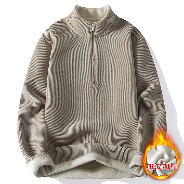 2025秋冬新款半拉链针织加绒加厚一体绒毛衣男