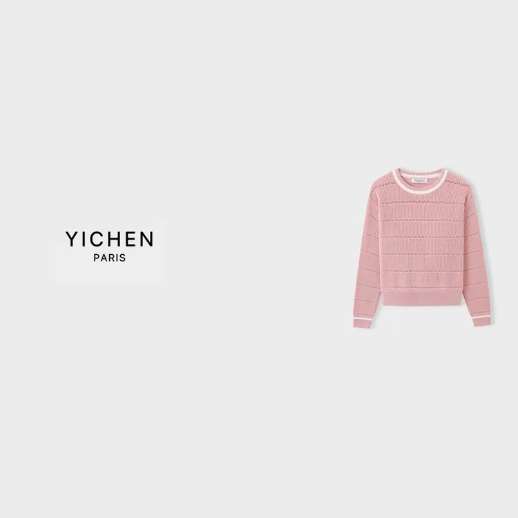 YC 嫩粉色 B C 镂空条纹细腻小亮片纱羊毛针织毛衣-6412