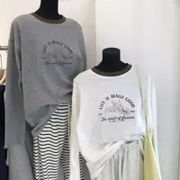 宽松韩版字母长袖老钱风ol拼接春秋圆领印花休闲