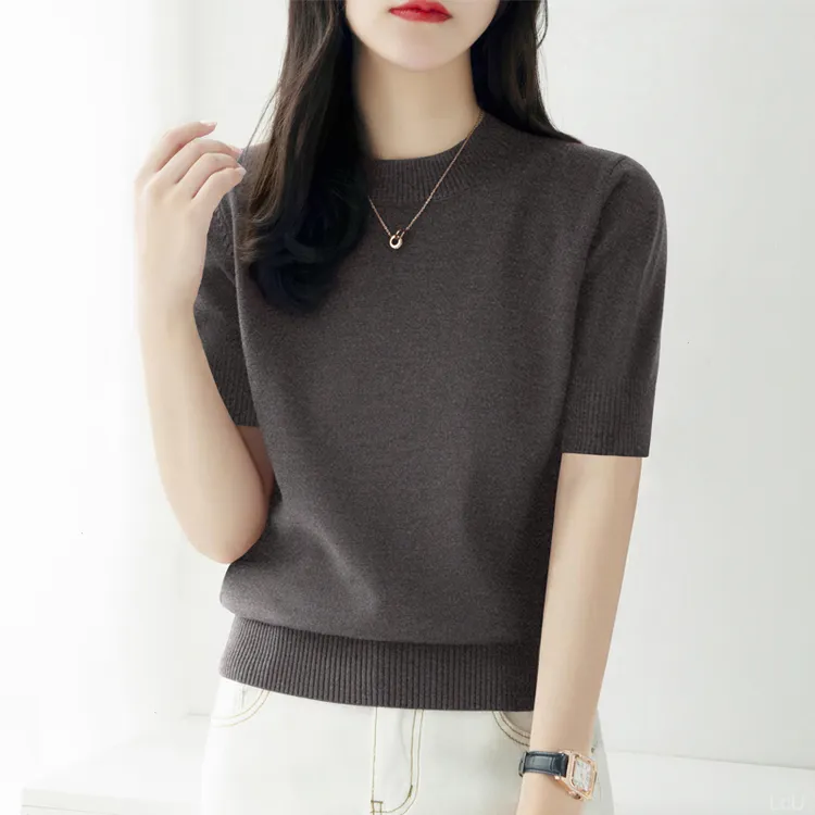 气质2025年中袖针织衫内搭早秋简约打底女装新款圆领百搭宽松上衣