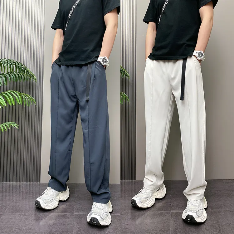 2025夏季薄款潮牌韩版痞帅宽松哈伦冰丝垂感青年男士直筒休闲长裤