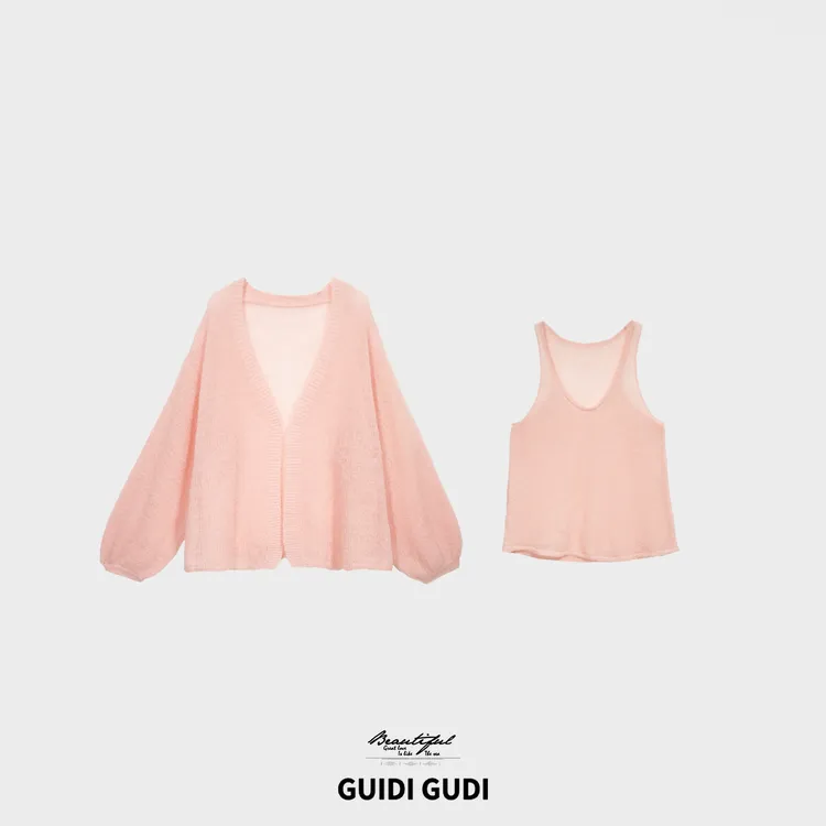 GUIDI GUDI【蒲公英的约定】时尚慵懒气质两件套套装/黄加蓝  