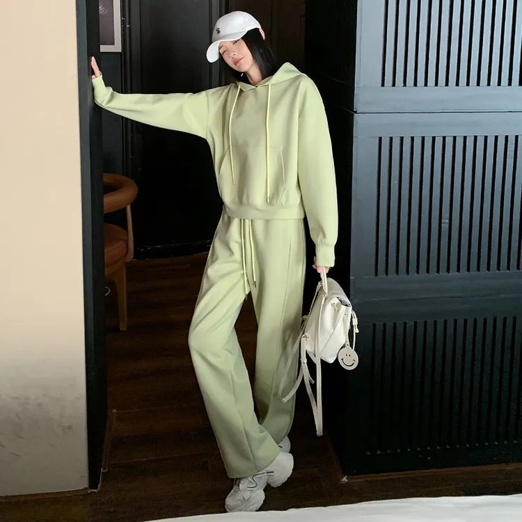 韩版小个子休闲运动套装女秋季新款宽松显瘦连帽卫衣阔腿裤两件套