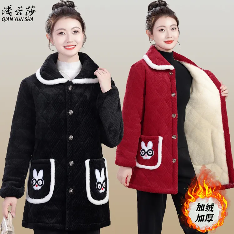 冬季新款加绒加厚棉服外套女装时尚百搭三层夹棉保暖罩衣防寒棉衣