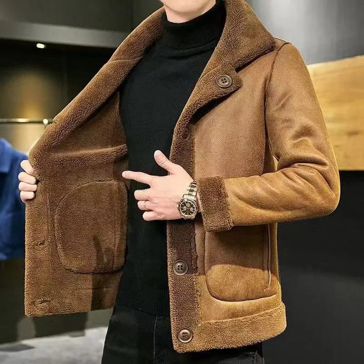秋冬两面双面一体新款外套皮毛男士加绒加厚夹克冬季男