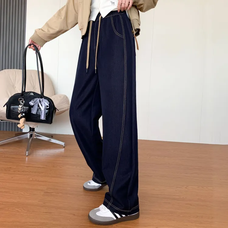 【春季上新】丹宁蓝牛仔裤设计师款轻奢高腰显瘦窄版弯刀阔腿裤