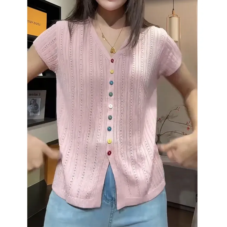 大码冰丝针织短袖T恤女夏季新款微胖妹妹宽松遮肚子时尚减龄上衣