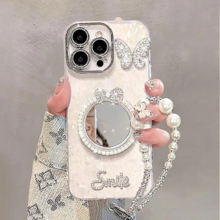 珍珠镜子适用苹果16手錬p70手机保护壳9新款iPhone14promax华为ma