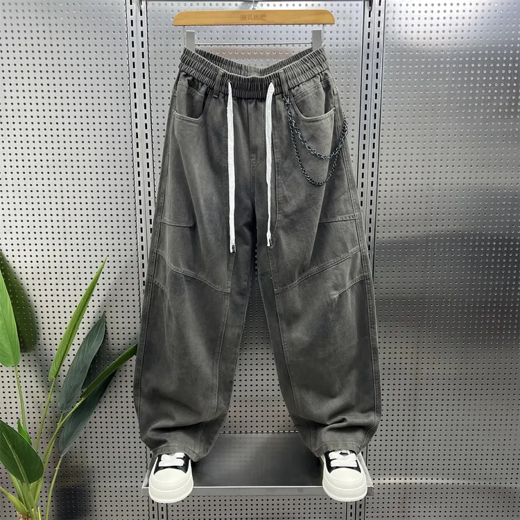 美式复古水洗做旧牛仔裤男秋季新款潮流痞帅宽松直筒阔腿弯刀长裤
