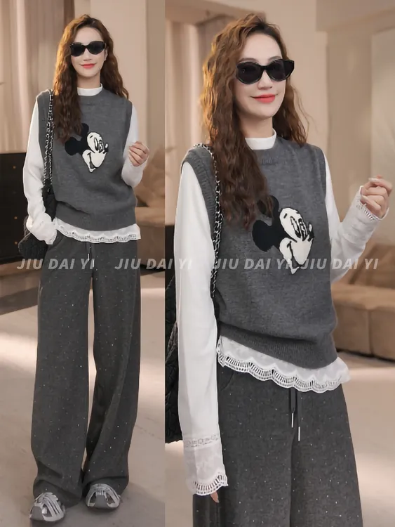 玖黛衣【米奇马甲】冬季羊毛厚款米奇马甲毛衣XSP48108