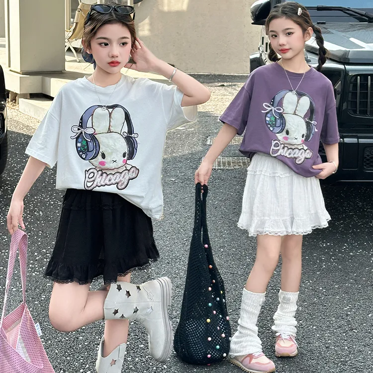 女童夏季套装2025新款洋气儿童夏装网红时髦女大童短袖t恤两件套