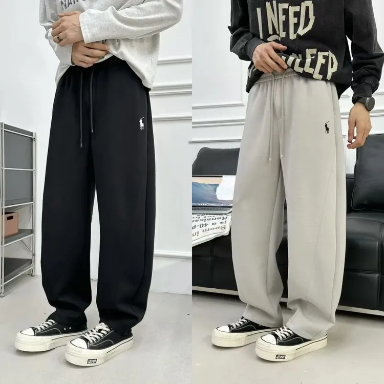 秋冬新款百搭简约弯刀卫裤潮男时尚刺绣舒适休闲裤宽松运动直筒裤