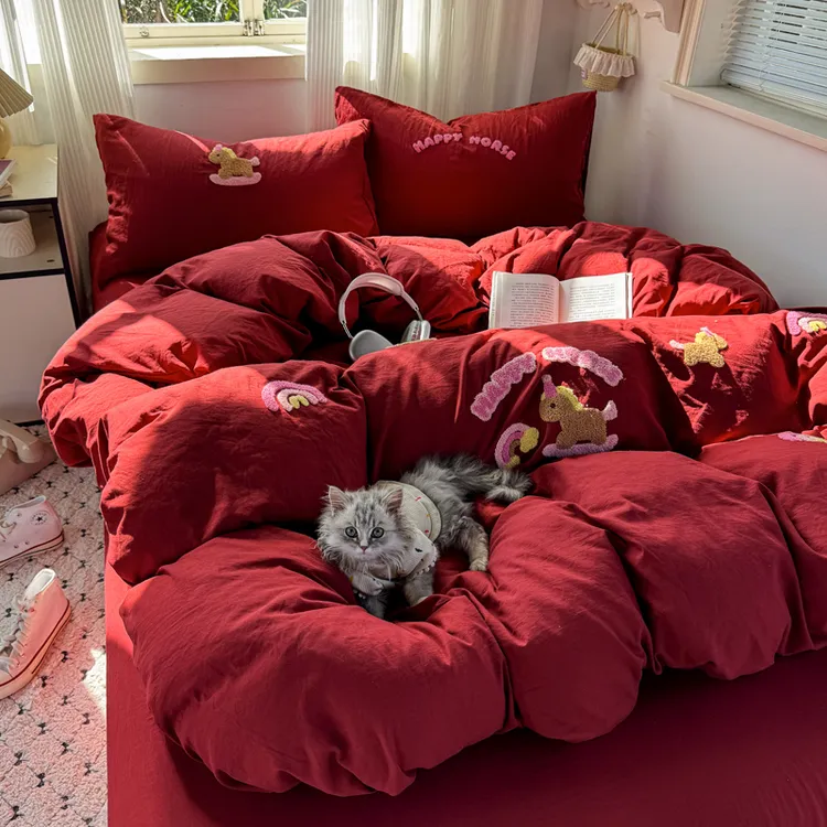 2025新款水洗棉印花毛巾绣四件套学生宿舍专用三件套床上用品家用