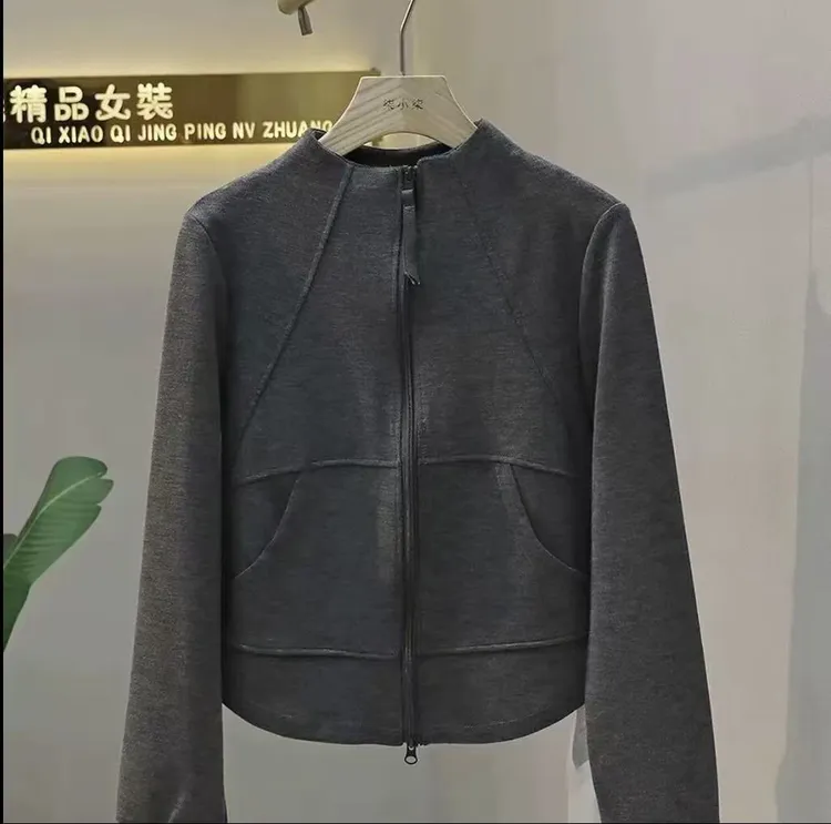 秋季立领时尚修身显瘦立体裁剪百搭休闲长袖开衫卫衣