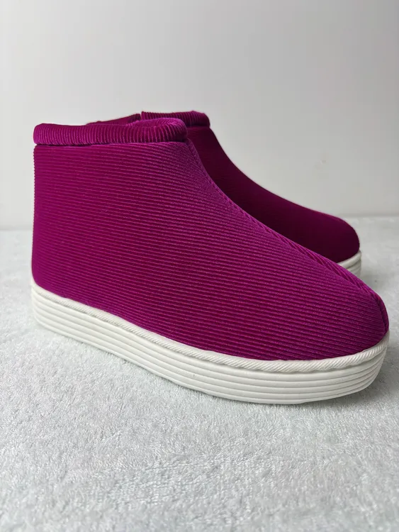 休闲风圆头冬季保暖高帮鞋厚底耐磨防滑加绒加厚女士彩色棉鞋