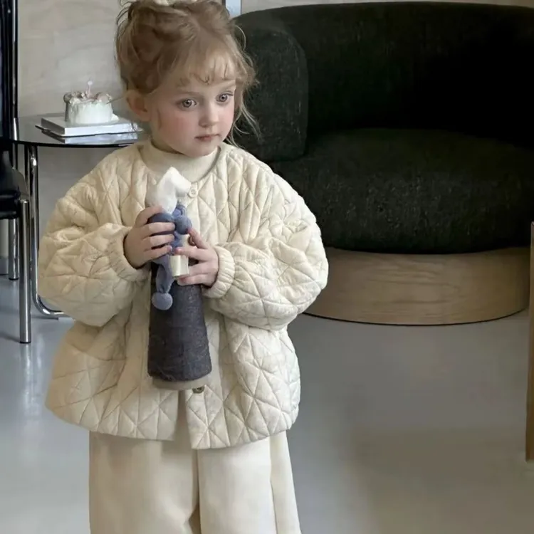 女童韩版休闲棉服2025新款儿童夹棉宝宝菱格洋气百搭保暖外套