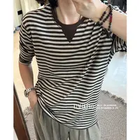 吕小布|撞色条纹T恤  慵懒复古宽松羊毛混纺打底衫长袖内搭女0779