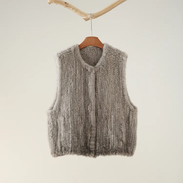 西子/原色银兰水貂编织皮草背心马甲/PCHJ0467