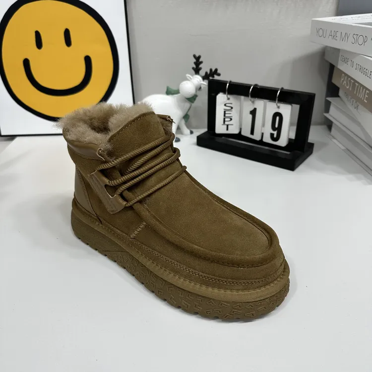 U男士雪地靴真皮羊毛加厚保暖厚底增高防滑时尚加绒男棉鞋N8801