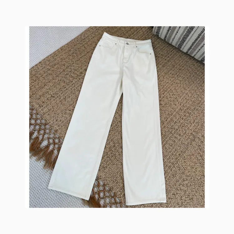 LNHJ【留白叙事】牛奶裤休闲百搭高腰抓毛窄版直筒牛仔裤