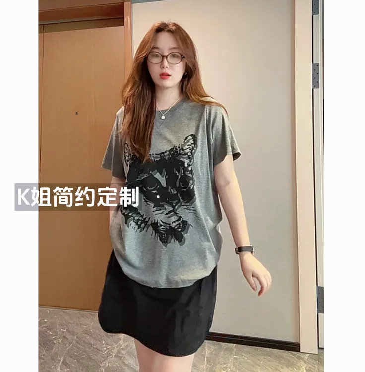 GTNER"KK定制"莱赛尔猫咪印花短袖T恤夏季薄款宽松休闲上衣D1919