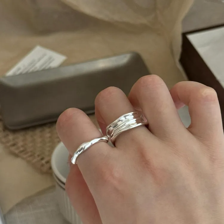 明瑜 925银不规则褶皱戒指女小众设计简约韩式ins百搭情侣指环