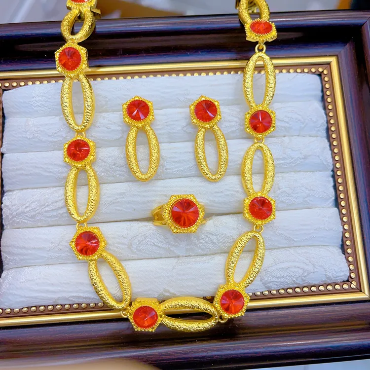 铜合金项链 2138新款三件套首饰耳环项链戒指爆款白搭时白搭时尚