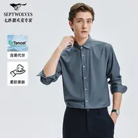 七匹狼官方正品设计感时尚亲肤感莫代尔羊毛斜纹长袖商务衬衫1861