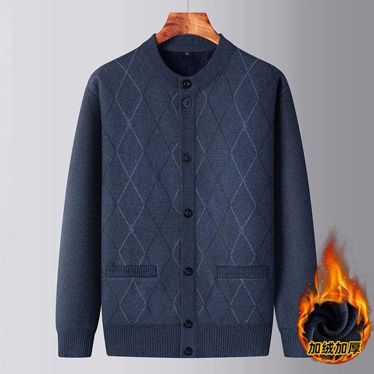 冬季开衫毛衣男士中老年男装针织衫爸爸装上衣外套加绒加厚打底衫