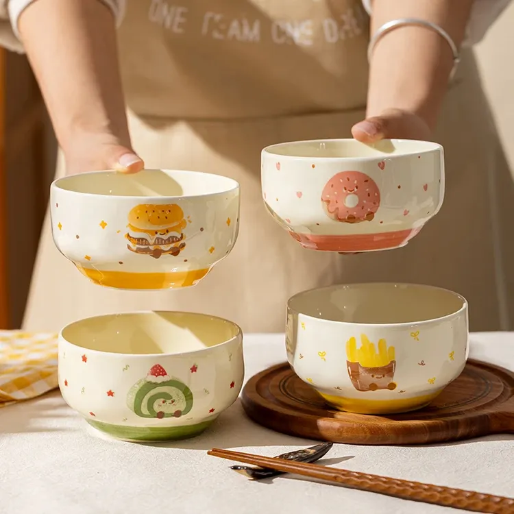 【四碗】水果可颂米饭碗家用少女心陶瓷釉下彩超好看吃饭碗可爱