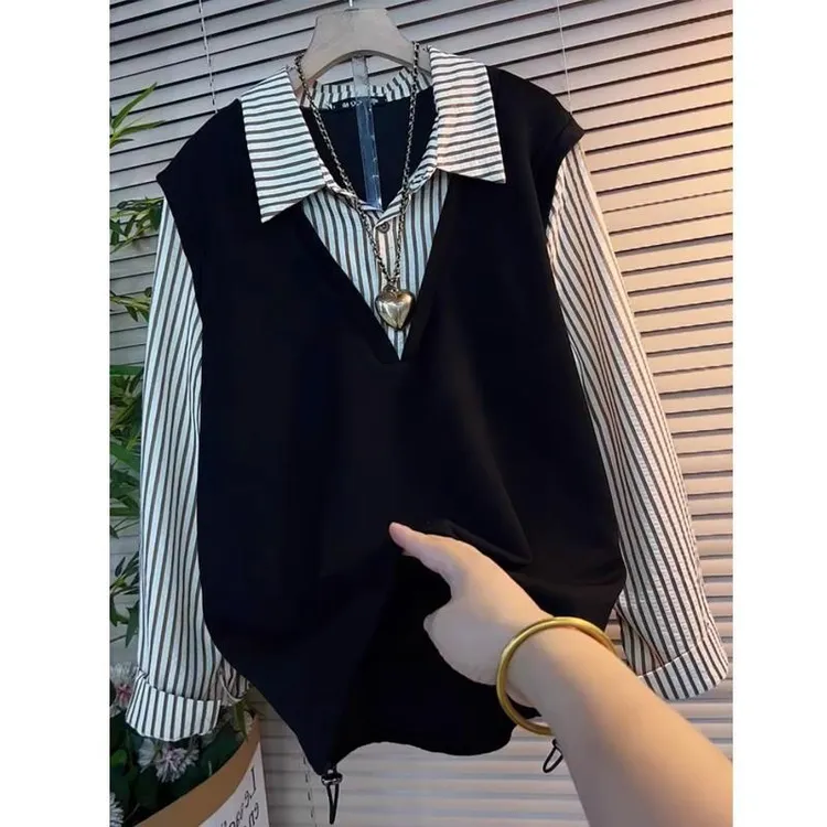 JY【原版做工】大码女装2024年秋冬假两件衬衫女显瘦胖mm别致韩系