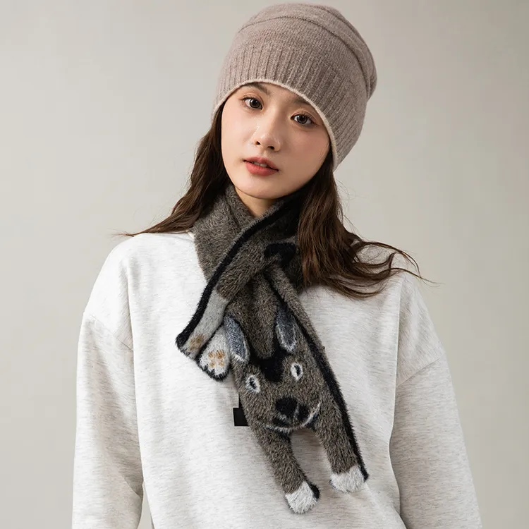 涤纶100%动物印花仿貂绒围巾日系可爱儿童学生加厚加绒柔软保暖毛