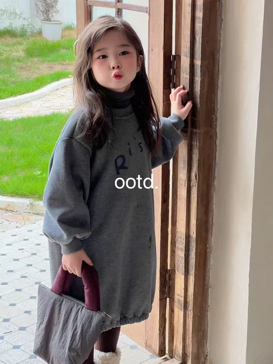 OOTD-935-儿童韩系百搭女童印花卫衣裙（秋冬款）