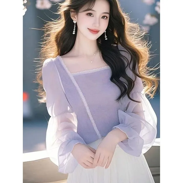 2025高级感方领设计感长袖衬衫女春季国风好看漂亮独特新中式上衣