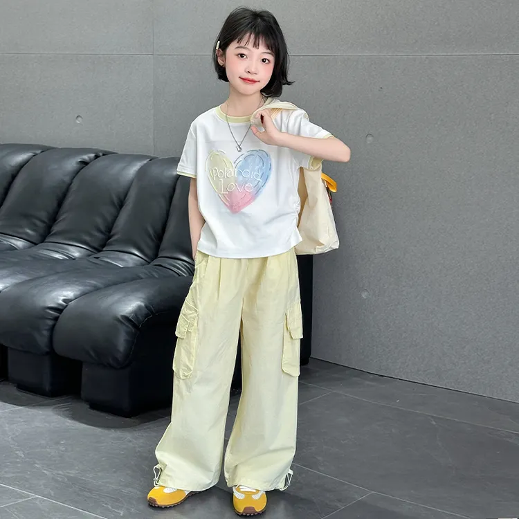 女童夏装套装6-12岁儿童短袖T恤夏季洋气中大童时尚薄款两件套潮