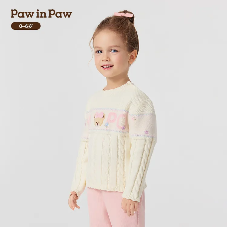 【抗静电】PawinPaw童装25年秋冬新款女宝宝圆领毛衣甜美PCKAF4C82E