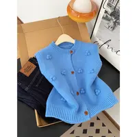 韩系高级感蓝色立体毛球针织马甲女秋季时尚气质叠穿无袖背心上衣