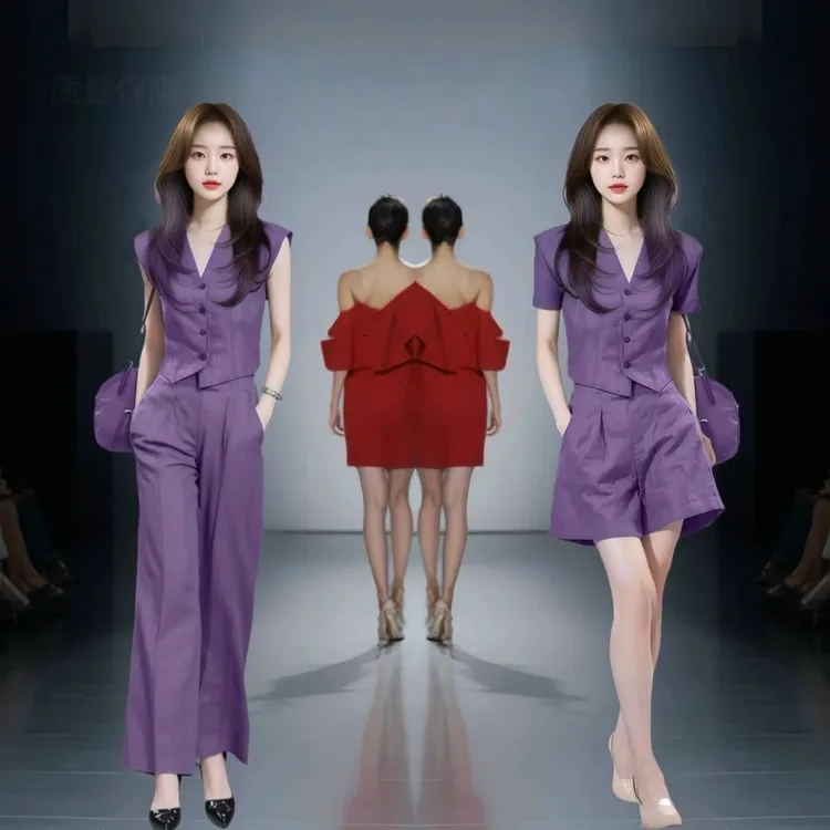 夏季搭配时尚爆款紫色气质衬衣短裤两件套女又a又飒氛围感套装