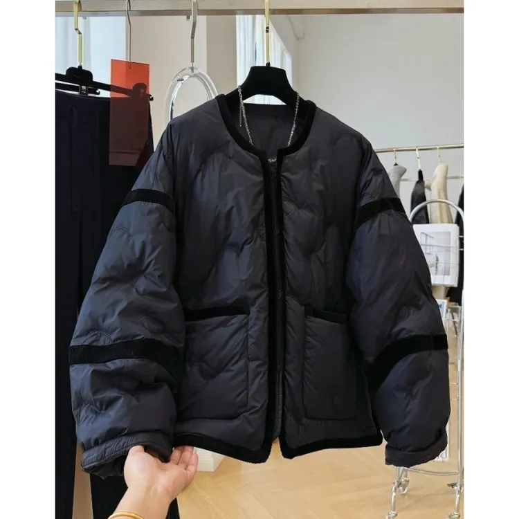 高级感洋气独特超好看的圆领棉服女冬季韩系宽松休闲面包服外套