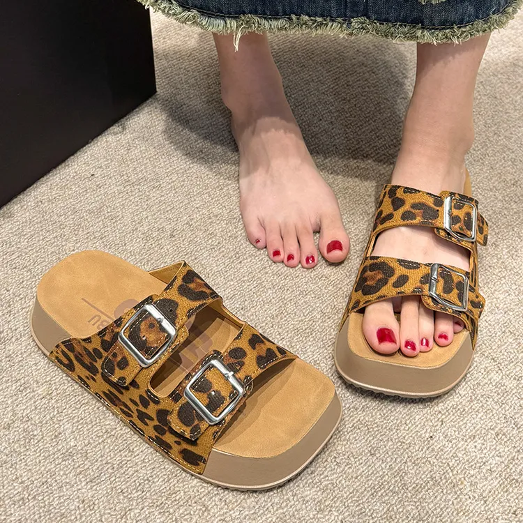 法式时尚百搭拖鞋外穿凉鞋女款i复古百搭厚底拖鞋一字拖沙滩鞋