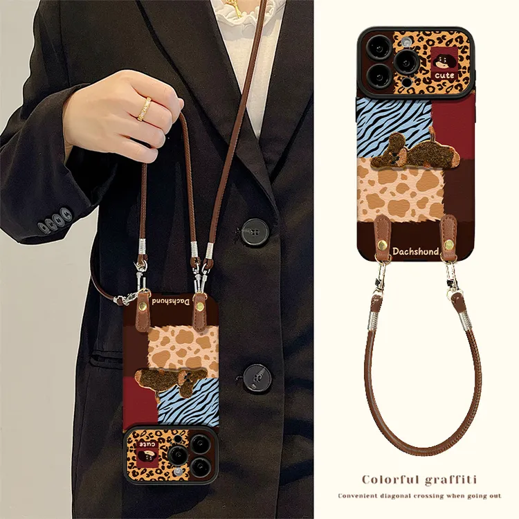 斜跨拼接小狗适用苹果17华为VIVO/OPPO小米iPhone视窗贴皮手机壳