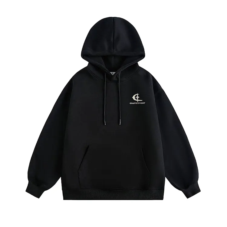 QUARTER IN NIGHT美式重磅冬季情侣贴布绣基础款连帽卫衣