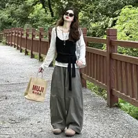 9050大码胖mm设计感黑白叠穿长袖T恤女秋季显瘦百搭两件套打底衫