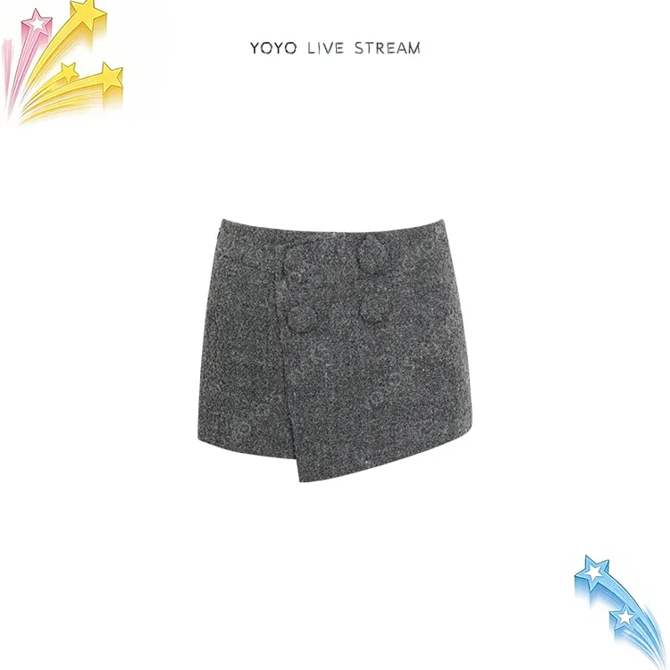 【YOYO首发】 FORNI OOTD标配 羊毛圈圈呢斜襟毛呢短裤