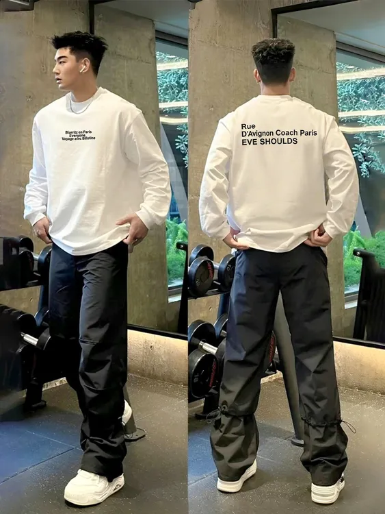 【重磅纯棉】潮牌品质长袖T恤春秋字母男装圆领宽松休闲打底衫T